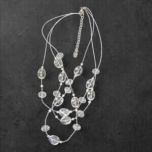 Cg Silver Tone Glass & Crystal Bead Multi strand Necklace‎ 18"-21"